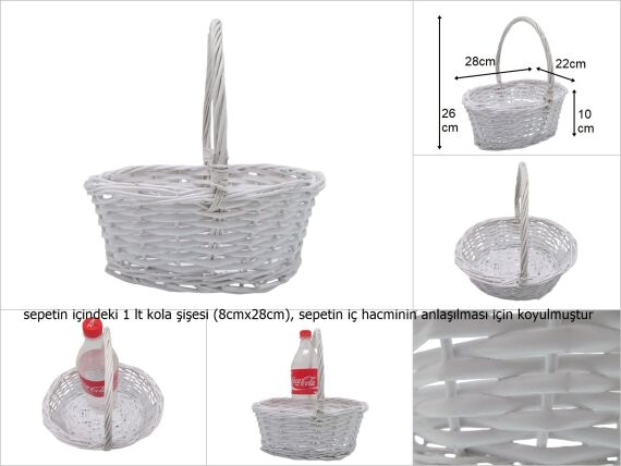 sd15844 üstten saplı beyaz boyalı no1 oval söğüt sepet - 1