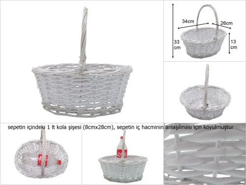 sd15845 üstten saplı beyaz boyalı no2 oval söğüt sepet - 
