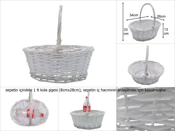 sd15845 üstten saplı beyaz boyalı no2 oval söğüt sepet - 1
