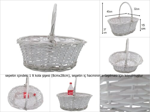 sd15846 üstten saplı beyaz boyalı no3 oval söğüt sepet - 
