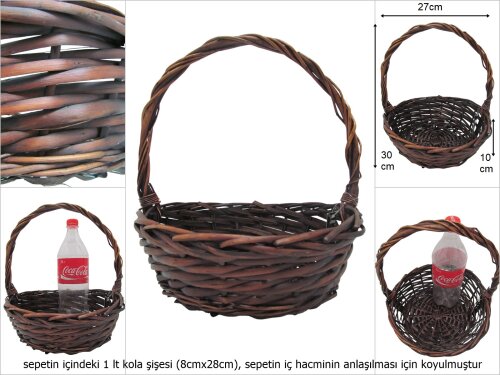 sd15936 üstten saplı yuvarlak kahverengi no1 söğüt sepet - 