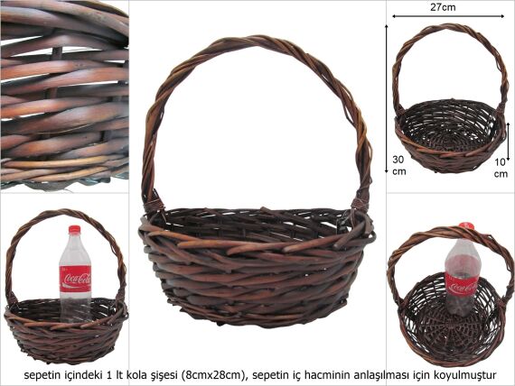 sd15936 üstten saplı yuvarlak kahverengi no1 söğüt sepet - 1