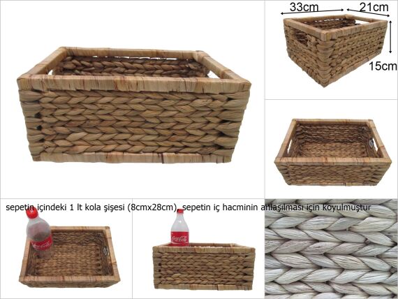 sd16029 ahşap kasa üzerine örülü no1 dikdörtgen hasır sepet - 1