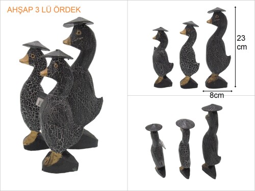 sd18913 dekoratif ahşap 3 lü şapkalı ördek - 
