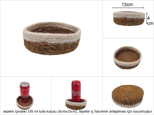 sd19673 hasır+tekstil örgülü no1 dekoratif yuvarlak sepet - 