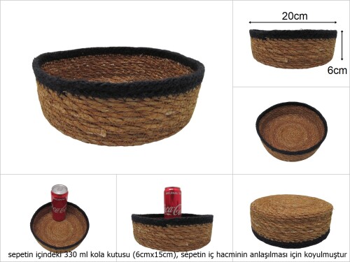 sd19693 hasır+tekstil örgülü no4 dekoratif yuvarlak sepet - 