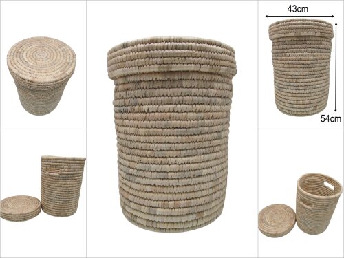 sd19804 naturel dekoratif kapaklı hasır sepet - 