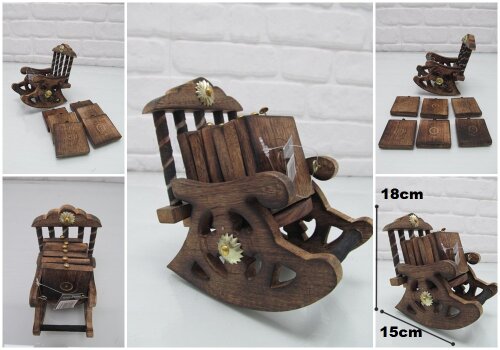 sd25776 ahşap sallanan sandalye 6 lı bardak altlığı - 