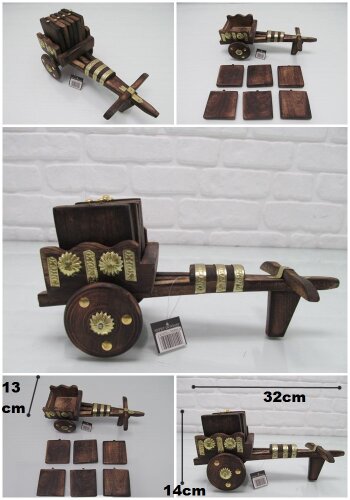 sd25795 ahşap kağnı arabası 6 lı bardak altlığı - 