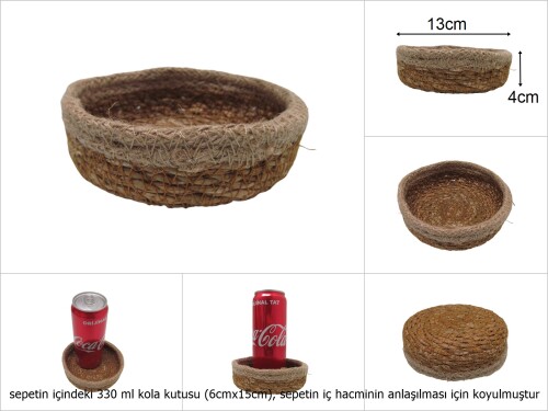 sd26339 hasır+tekstil örgülü no1 dekoratif yuvarlak sepet - 