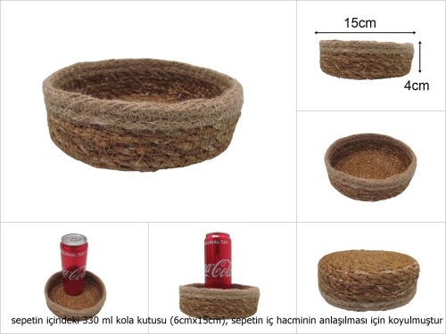 sd26340 hasır+tekstil örgülü no2 dekoratif yuvarlak sepet - 