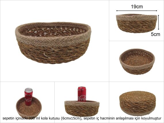 sd26341 hasır+tekstil örgülü no3 dekoratif yuvarlak sepet - 1