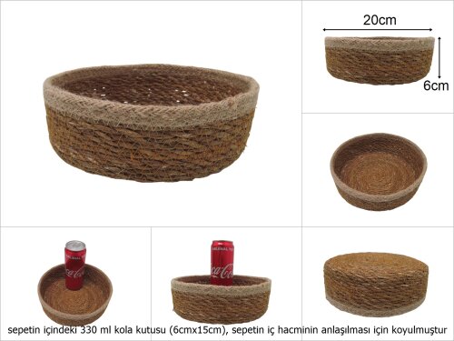 sd26342 hasır+tekstil örgülü no4 dekoratif yuvarlak sepet - 