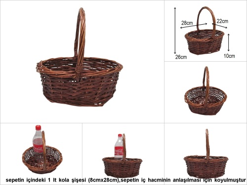 sd27098 üstten saplı no1 oval kahverengi hasır sepet - 