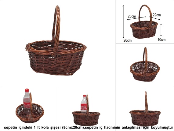 sd27098 üstten saplı no1 oval kahverengi hasır sepet - 1