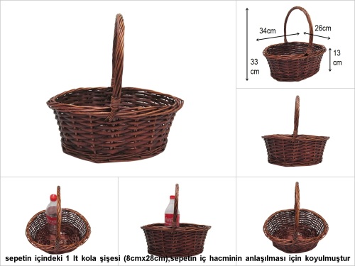 sd27099 üstten saplı no2 oval kahverengi hasır sepet - 