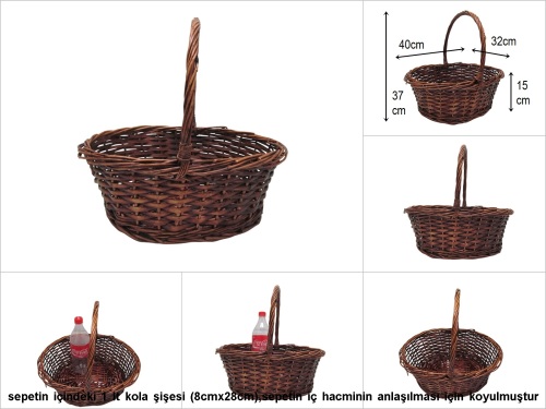 sd27100 üstten saplı no3 oval kahverengi hasır sepet - 