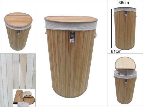 sd28089 katlanıp taşınabilir yuvarlak bambu kirli çamaşır sepeti - 
