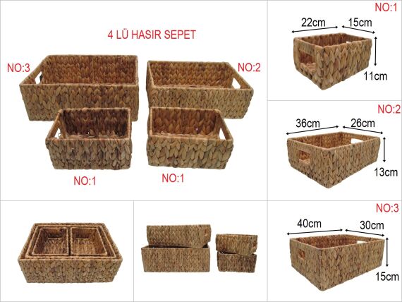 sd29249 dekoratif düzenleyici organizer hasır sepet 4 lü set - 1