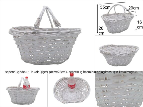 sd29338 sapları katlanan beyaz hasır sepet (balkon sepeti vs...) - 1