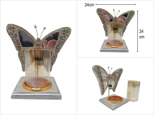 sd29517 sedef renkli polyester aynalı kelebek mumluk obje - BU ÜRÜN SADECE MAĞAZADAN SATIŞ