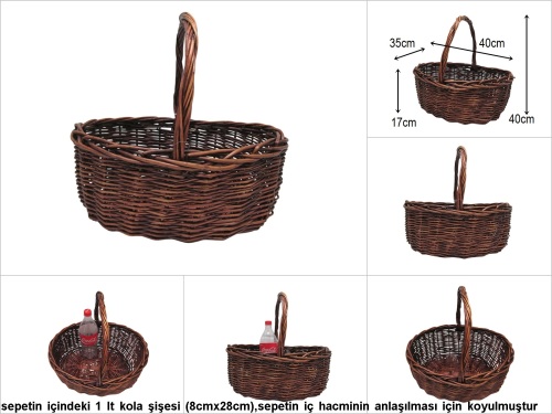 sd30450 üstten saplı no3 kahverengi oval sepet - 