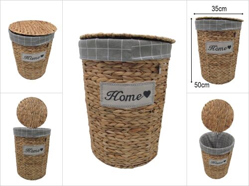 sd30558 dekoratif no1 kapaklı yuvarlak naturel hasır kirli çamaşır sepeti - 