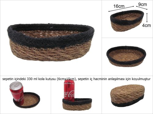 sd31521 hasır+tekstil örgülü no1 dekoratif oval sepet - 