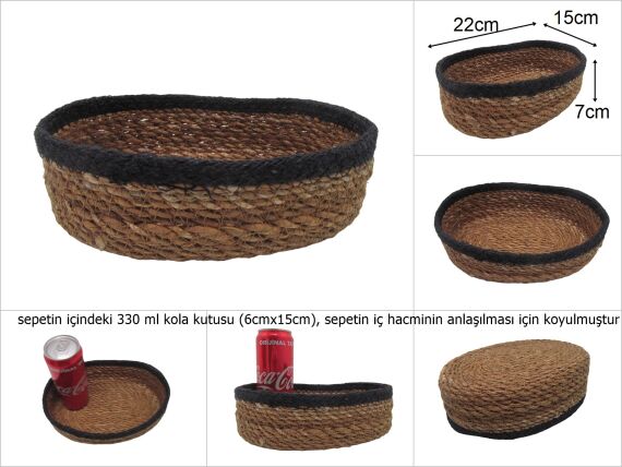 sd31524 hasır+tekstil örgülü no4 dekoratif oval sepet - 1