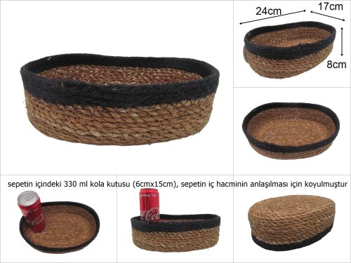 sd31525 hasır+tekstil örgülü no5 dekoratif oval sepet - 