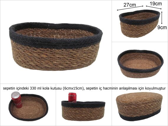 sd31526 hasır+tekstil örgülü no6 dekoratif oval sepet - 1
