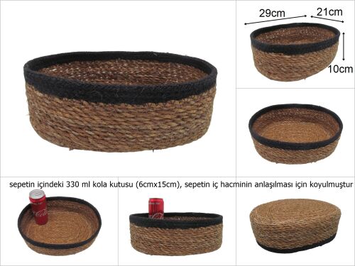 sd31527 hasır+tekstil örgülü no7 dekoratif oval sepet - 