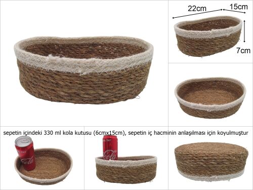 sd31532 krem kenarlı hasır oval sepet no:4 - 