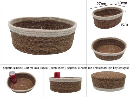 sd31534 krem kenarlı hasır oval sepet no:6 - 