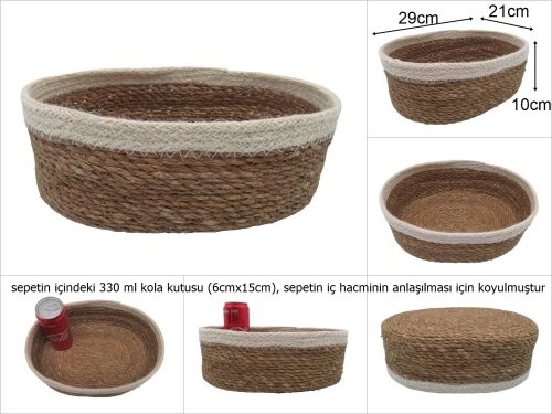 sd31535 krem kenarlı hasır oval sepet no:7 - 