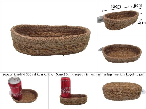 sd31545 hasır+tekstil örgülü no1 dekoratif oval sepet - 