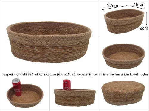 sd31550 hasır+tekstil örgülü no6 dekoratif oval sepet - 