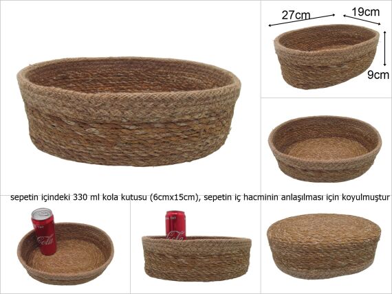sd31550 hasır+tekstil örgülü no6 dekoratif oval sepet - 1