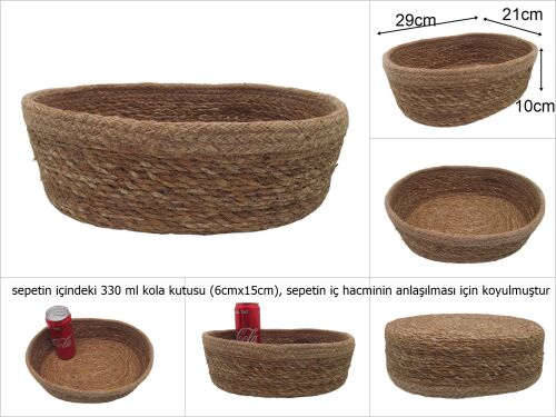 sd31551 hasır+tekstil örgülü no7 dekoratif oval sepet - 