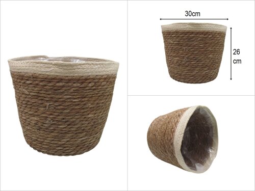 sd31603 krem kenarlı derin yuvarlak hasır sepet - 