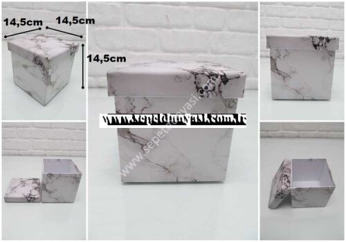 sd33884 kare no:4 beyaz mermer desenli karton hediye kutusu - 1