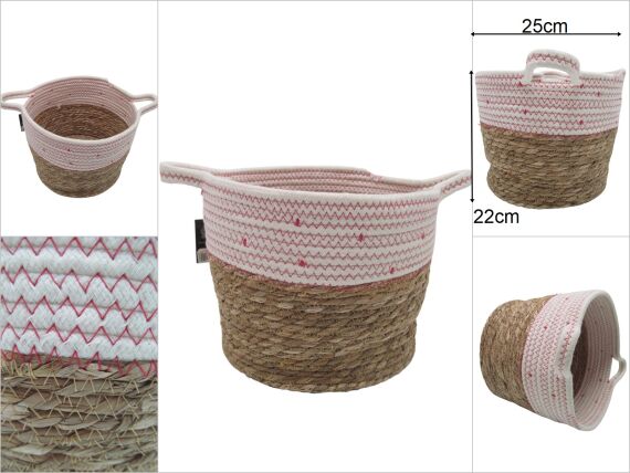 sd34013 dekoratif no1 saksı sepeti & organizer sepet (hasır+tekstil) - 1