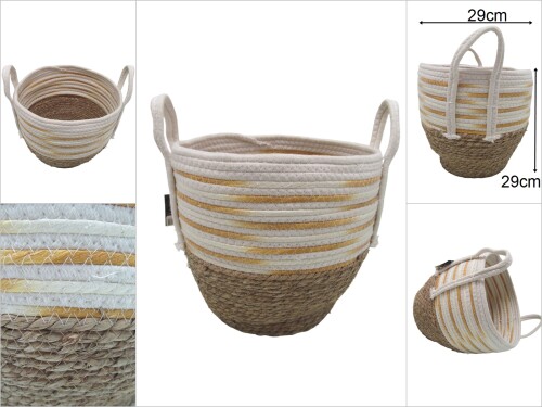 sd34049 yuvarlak kulplu no1 derin hasır sepet (saksı sepeti&çok amaçlı organizer sepet) - 