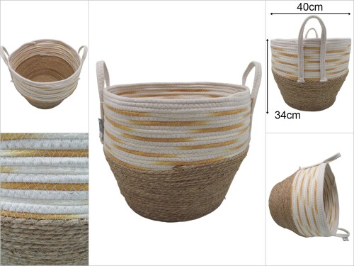 sd34051 yuvarlak kulplu no3 derin hasır sepet (saksı sepeti&çok amaçlı organizer sepet) - 