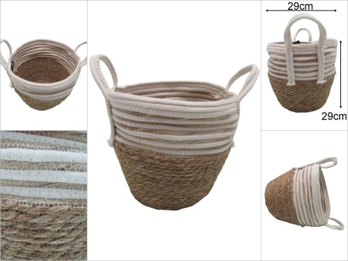 sd34052 yuvarlak kulplu no1 derin hasır sepet (saksı sepeti&çok amaçlı organizer sepet) - 