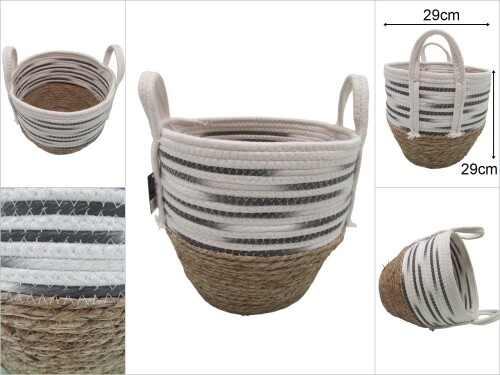 sd34055 yuvarlak kulplu no1 derin hasır sepet (saksı sepeti&çok amaçlı organizer sepet) - 