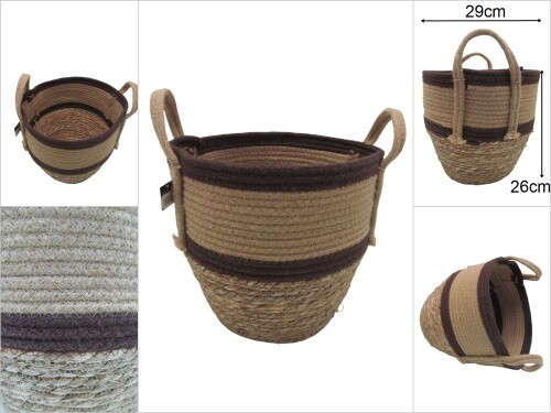sd34061 yuvarlak kulplu no1 derin hasır sepet (saksı sepeti&çok amaçlı organizer sepet) - 