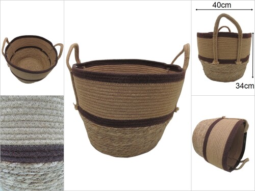 sd34063 yuvarlak kulplu no3 derin hasır sepet (saksı sepeti&çok amaçlı organizer sepet) - 