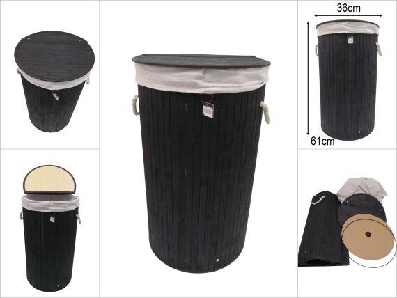 sd34245 siyah katlanan bambu kapaklı sepet (kirli çamaşır sepeti vs...) - 1