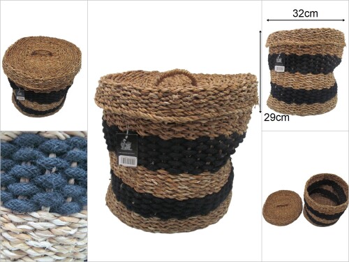 sd34417 dekoratif silindir no3 kapaklı düzenleyici&organizer hasır sepet - 